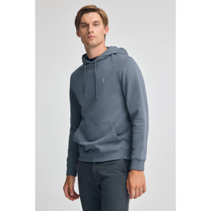 Felpa blu denim con cappuccio, regular fit con logo Rigby Go