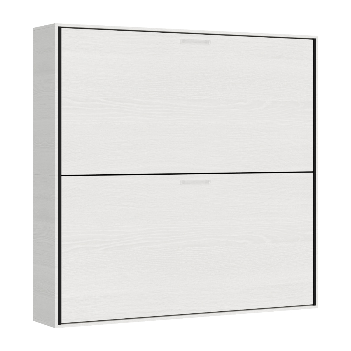 Armoire Lit escamotable horizontal superposé 2 couchages 85 KANDO Frêne Blanc avec matelas