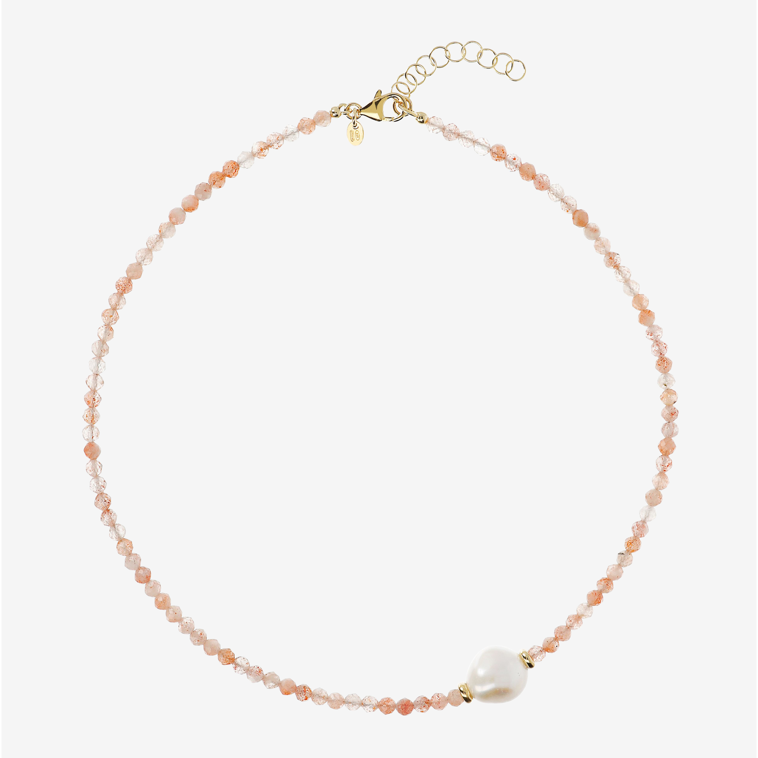 Collana Girocollo con Quarzite Rosa e Perla Barocca d'Acqua Dolce Bianca Ø 13 mm in Argento 925 placcato Oro giallo 18Kt