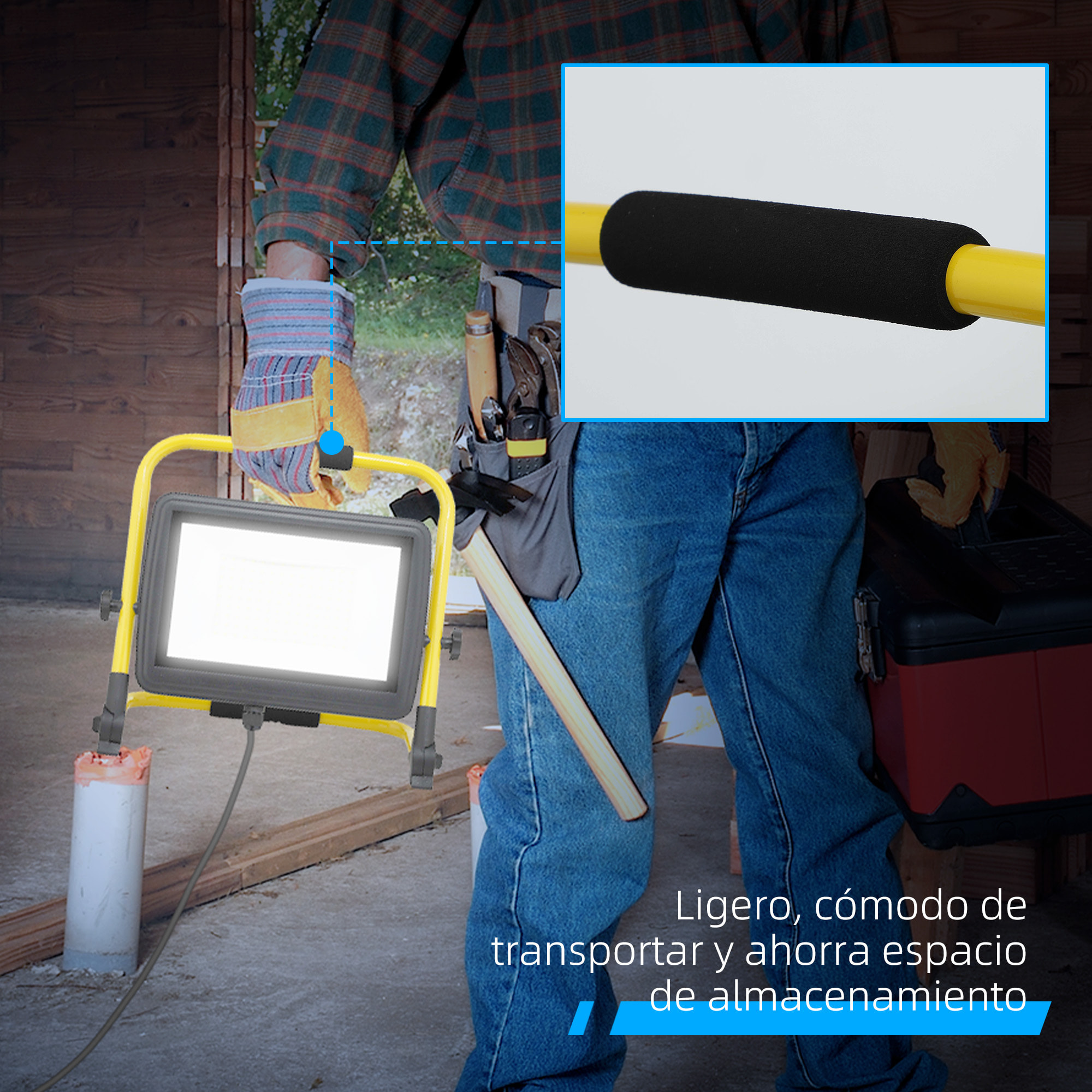 Foco LED Recargable con Cabezas y Soporte Ajustables 100â€¯W 8500 Lúmenes IP65 6500K Foco Proyector Led Resistente a la Intemperie Portátil con Asa para Interior y Exterior Amarillo y Negro