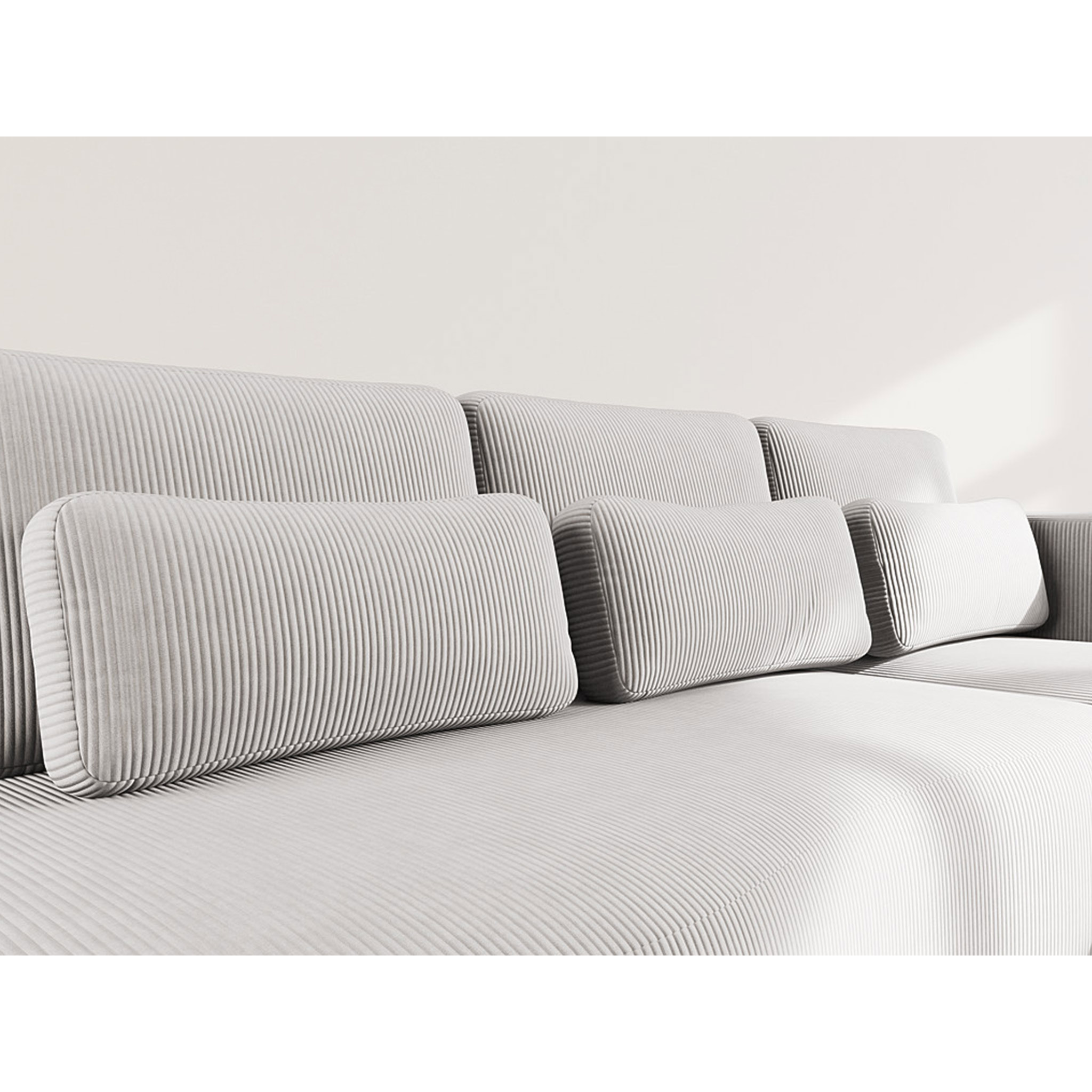 Mahina - canapé d'angle droit 4 places convertible avec coffre en velours côtelé - Gris clair