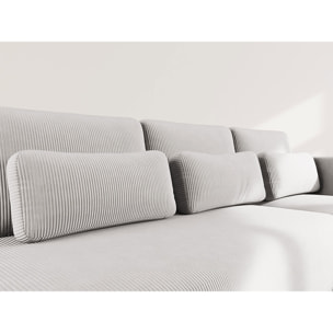 Mahina - canapé d'angle droit 4 places convertible avec coffre en velours côtelé - Gris clair