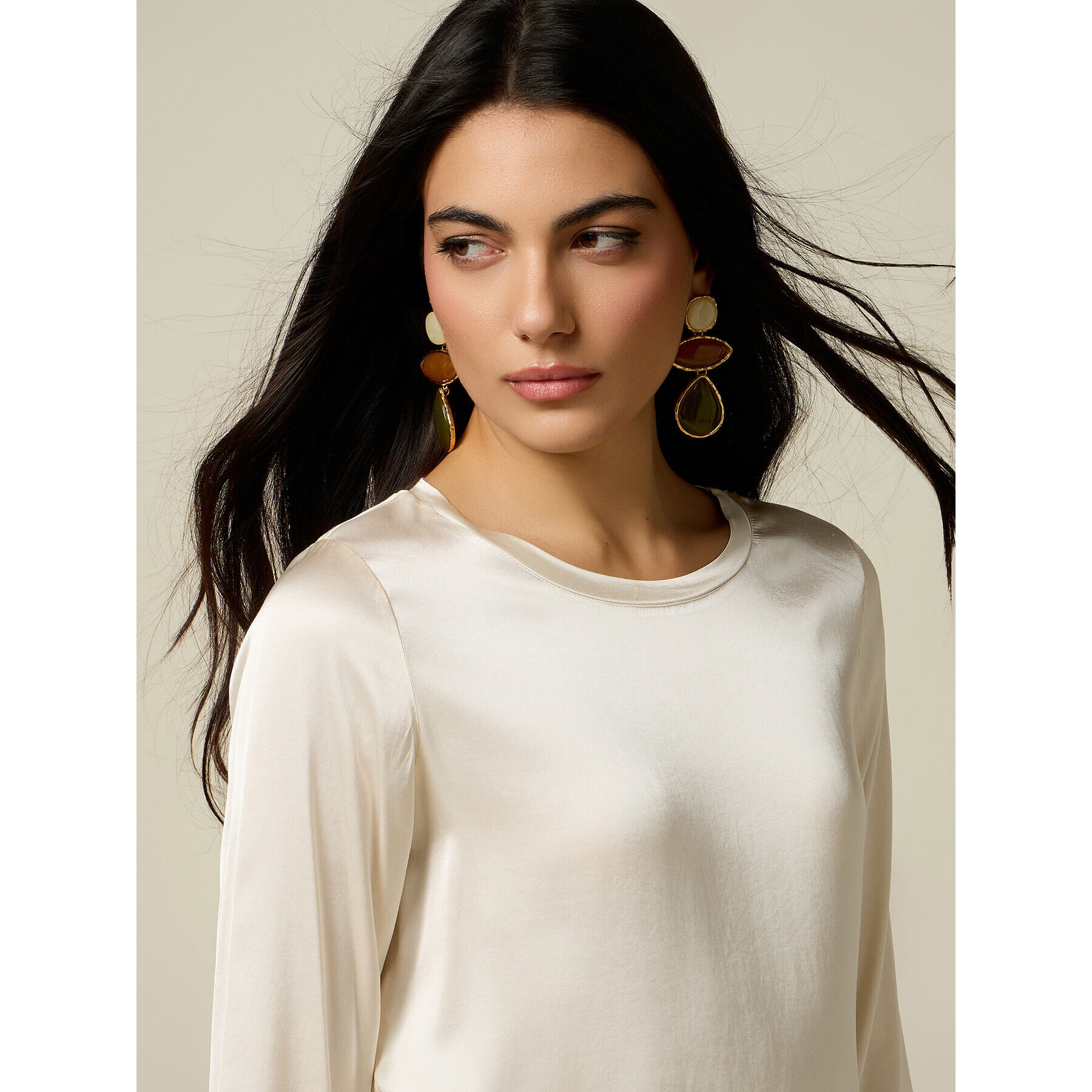 Oltre - Blusa de satén de viscosa elástica - Blanco