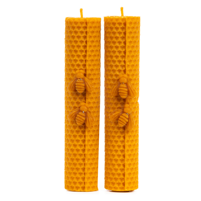 Pack de 2 velas de miel, de cera de abeja natural, con abeja. 10 horas de duración.