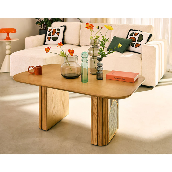 Milazzo - table basse - bois plaqué chêne et cannage - 120 cm - Bois
