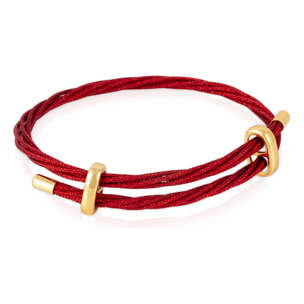 Pack de 3 pulseras multihebra entrelazada de hilo de nylon blanco, rojo y azul con cierre cruzado de cobre dorado.