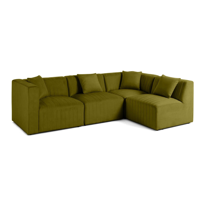 Nova - canapé modulable d'angle droit - 5 places - en velours - Vert Olive