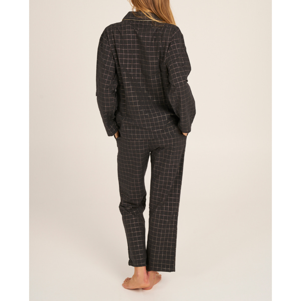 Camiseta de pijama de mujer con bolsillo y estampado de cuadros