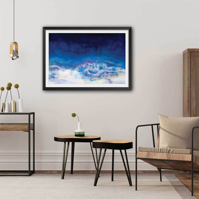 Poster bleu glacier Affiche + cadre en bois - Noir