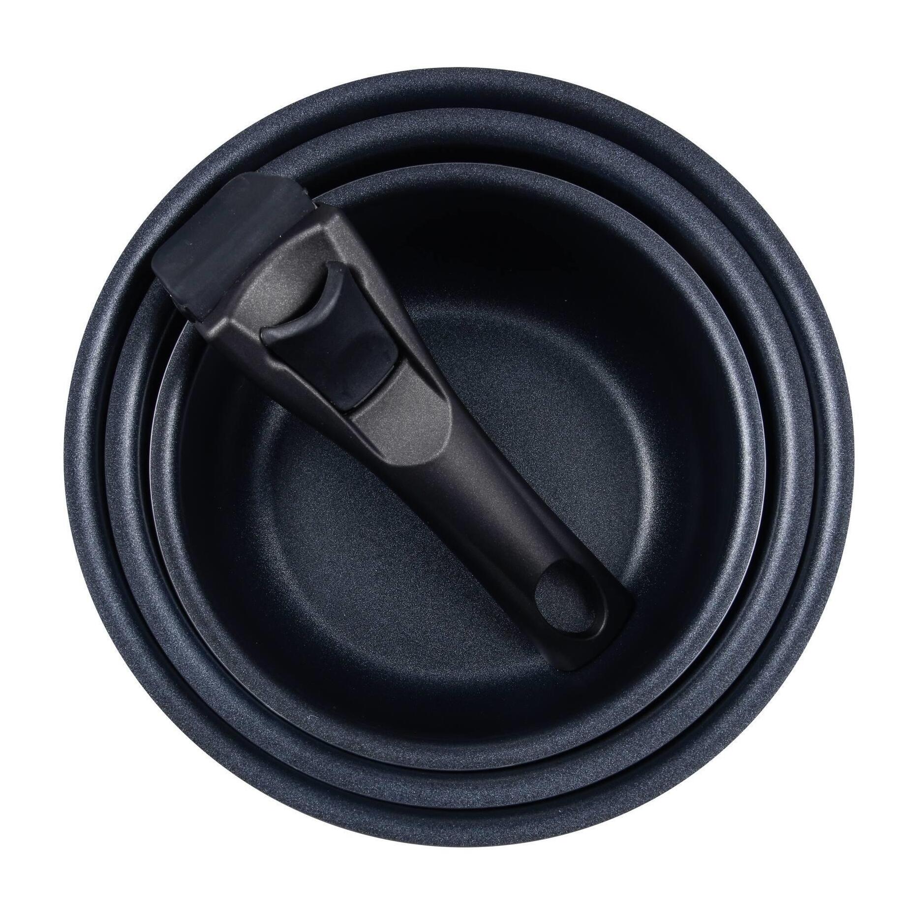 juego de 3 cazos ø16ø18ø20cm aluminio prensado rojo + mango extraíble