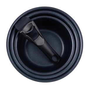 juego de 3 cazos ø16ø18ø20cm aluminio prensado rojo + mango extraíble