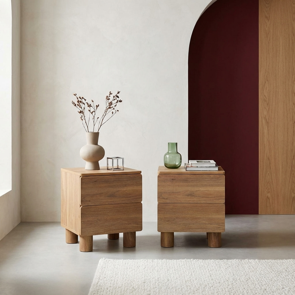 Table de chevet décor bois 2 tiroirs (lot de 2) AYANA