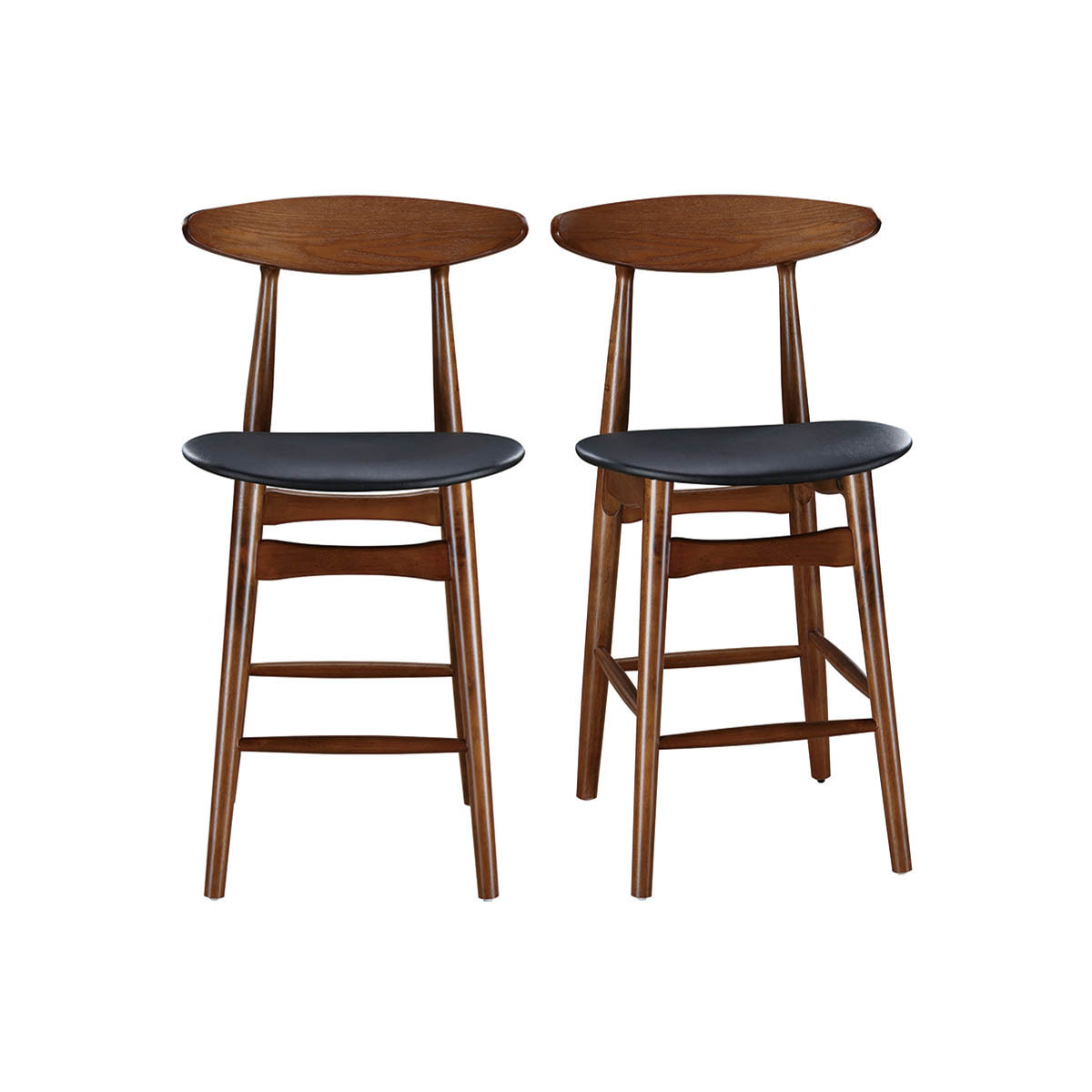 Tabouret de bar vintage noyer et PU noir 65 cm (lot de 2) WALFORD