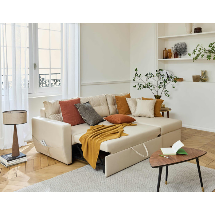 Astoria - canapé d'angle réversible 4 places - convertible avec coffre - en simili - Beige
