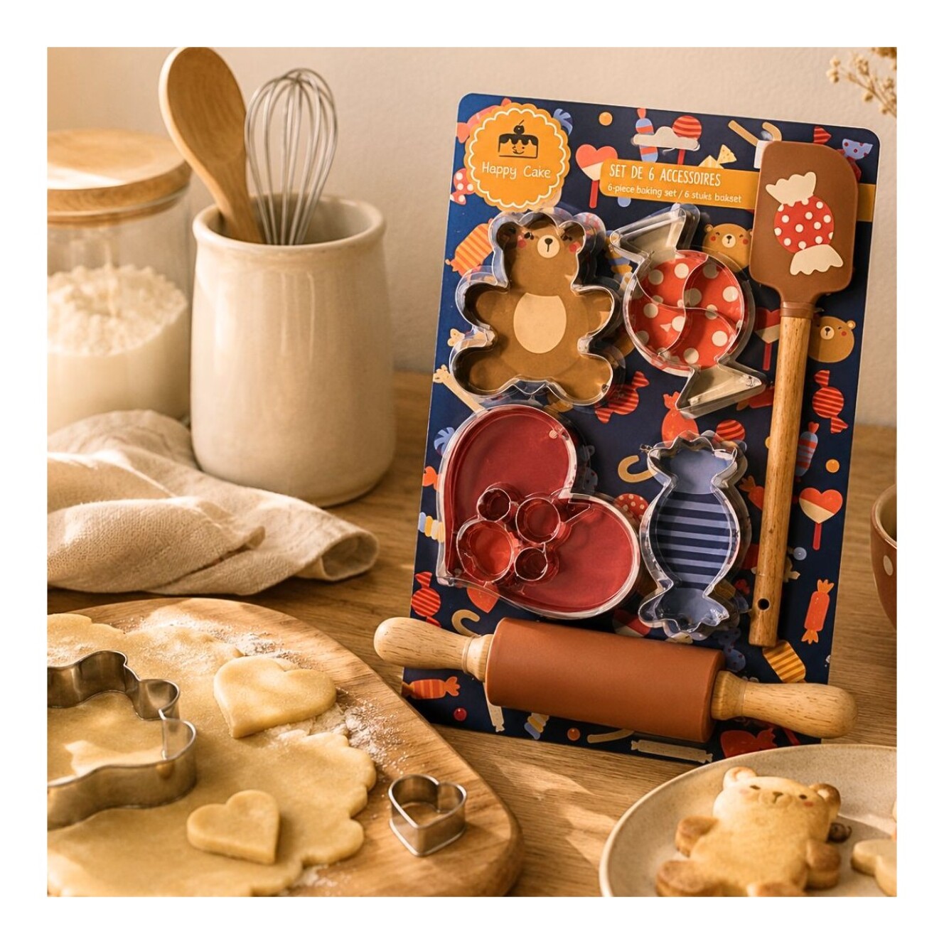 Lot de 6 accessoires forme Ours, Happy Cake