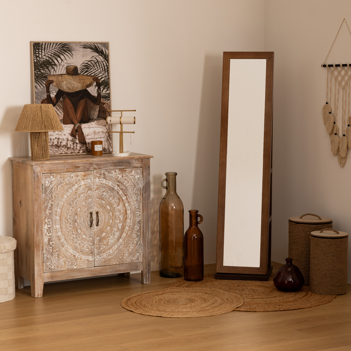 Vase verre bouteille Yana rose clair H75cm