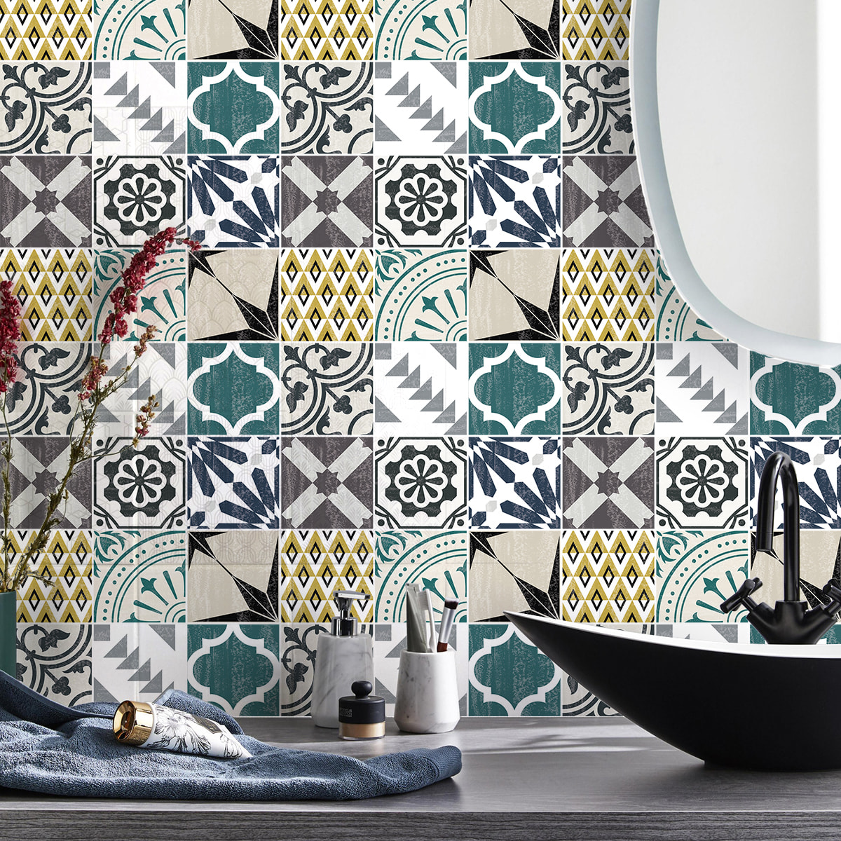 Stickers muraux - Sticker Mural Carrelage adhésif Cuisine Salle de Bain - 9 STICKERS CARREAUX DE CIMENT AUTHENTIQUES EROS