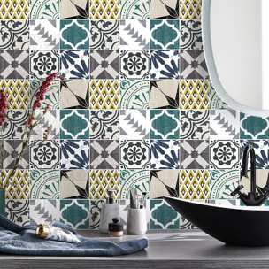 Stickers muraux - Sticker Mural Carrelage adhésif Cuisine Salle de Bain - 9 STICKERS CARREAUX DE CIMENT AUTHENTIQUES EROS
