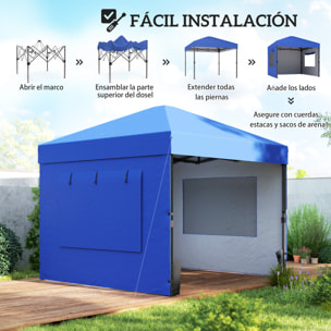 Carpa Plegable 3x3 m, Pop-up, Cenador Pabellón de Jardín con 3 Paredes Laterales, 2 Ventanas Malla, UPF50+, Altura Ajustable 3 Niveles, Bolsa Transporte, Sacos Arena, Gazebo Exterior, Azul