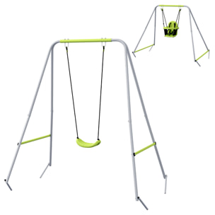 Portique balançoire évolutive - siège haut, accoudoirs, ceinture sécurité 5 points, barre protection - métal époxy gris vert