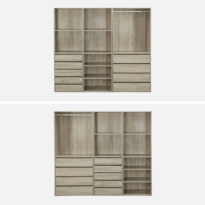 Kit dressing modulable 3 éléments MODULO. naturel. 200 x 45 x 180 cm