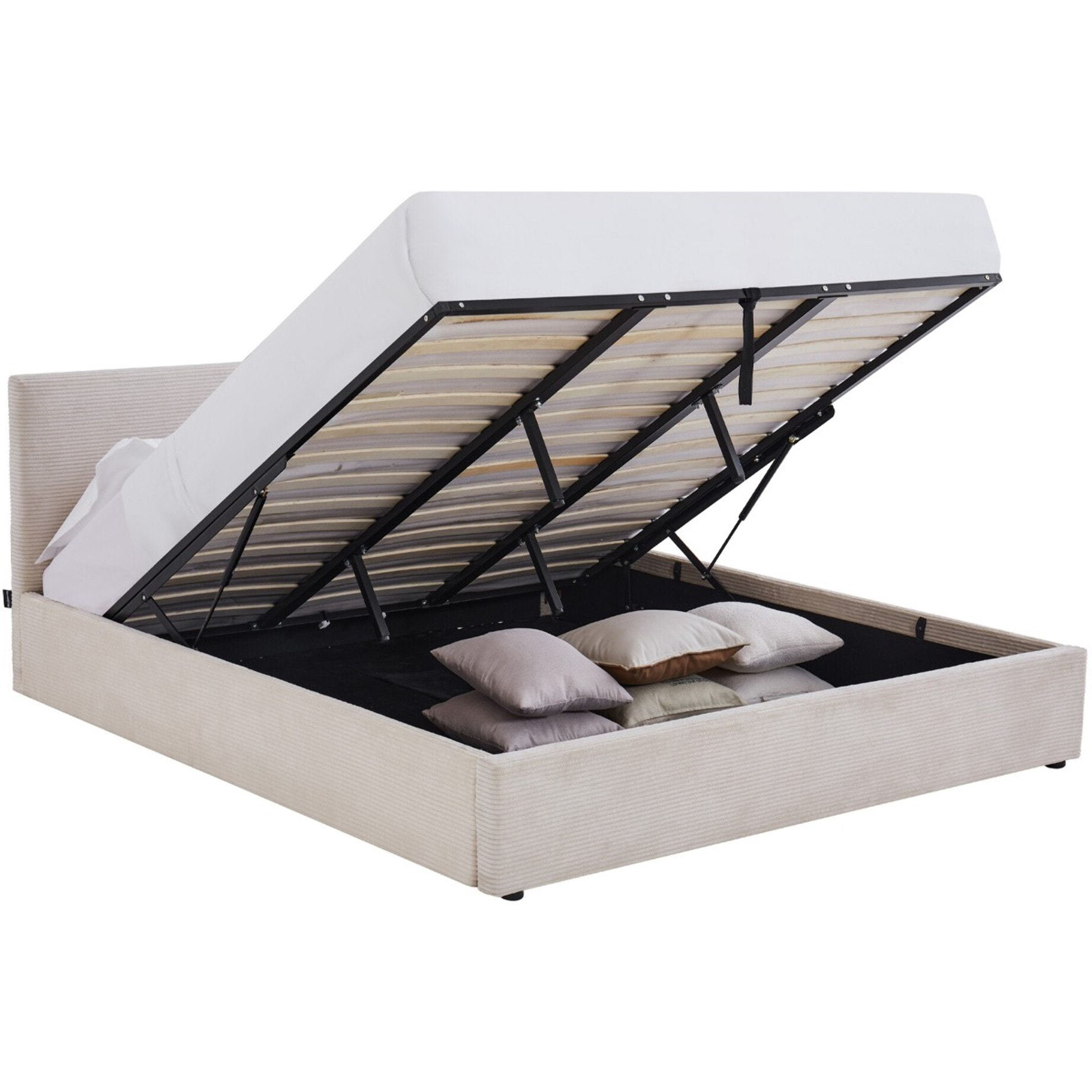 Lit coffre avec tête de lit en velours côtelé - TINA