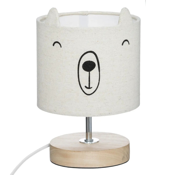 Lampe enfant "Ourson" - coton & bois H21 cm