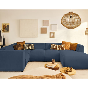 Suaro - Canapé modulable panoramique d'angle gauche 7 places en tissu texturé - Bleu