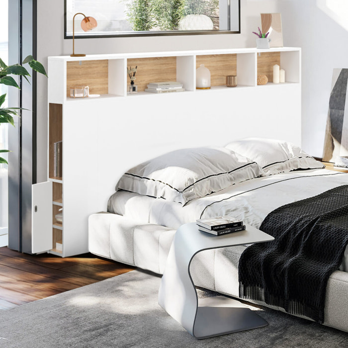 Tête de lit Léo bois et blanche avec rangements 165cm