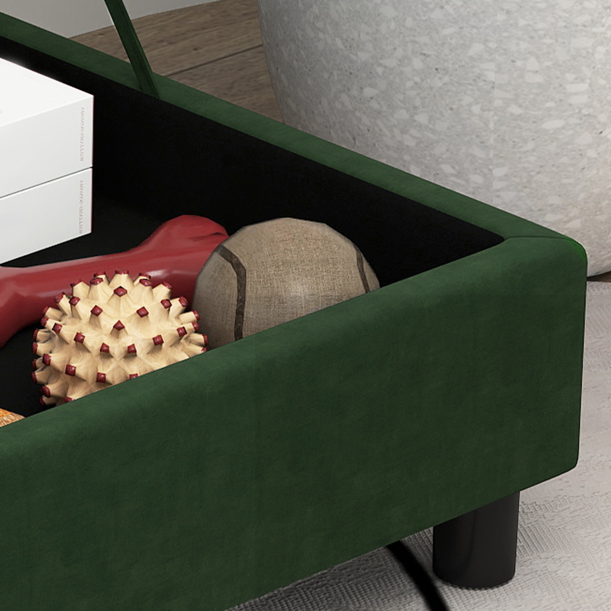 Canapé chien design méridienne - coffre rangement intégré - velours vert