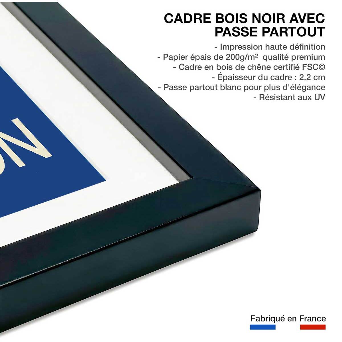 Poster retro bus london Affiche + cadre en bois - Noir