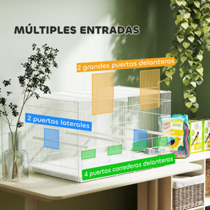 Jaula para Pájaros con Divisor Pajarera con 4 Comederos 4 Perchas y Bandeja Extraíble Jaula para Loros Canarios Periquitos 76x46x46 cm Blanco