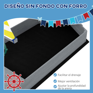 Arenero para Niños de Madera Arenero Infantil con Bandera y Timón en Forma de Velero para Patio Jardín 190x90x138 cm Girs Oscuro