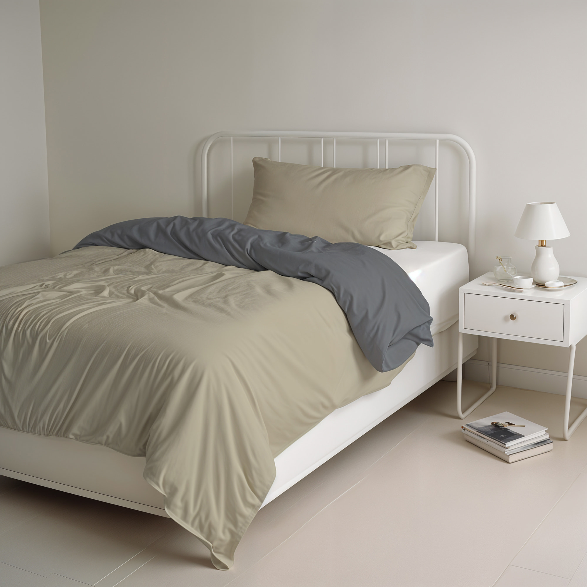 PARURE COPRIPIUMINO NATURAL COLOR PIAZZA E MEZZA - 100% COTONE MADE IN ITALY