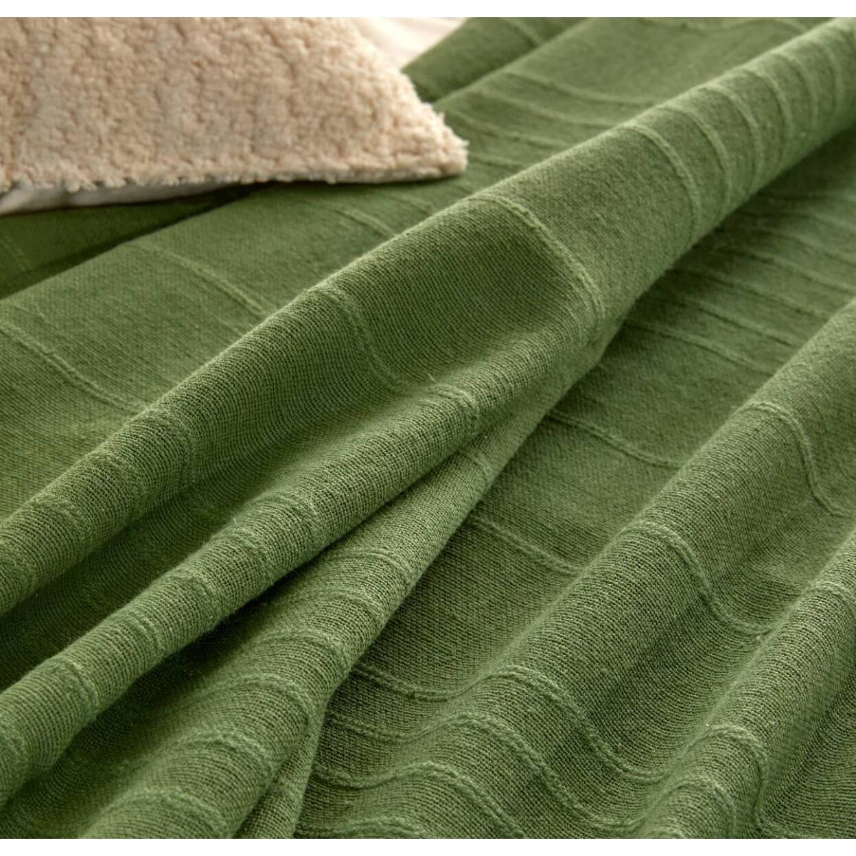 Jeté de lit Anjali 230x250 vert kaki en coton