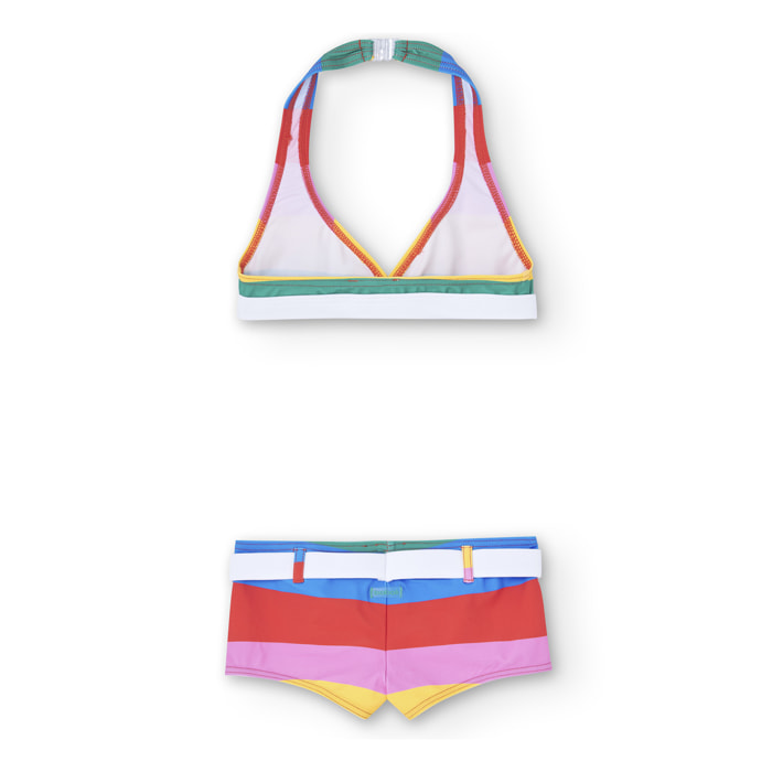 Bikini listado niña estampado de rayas, color rosa
