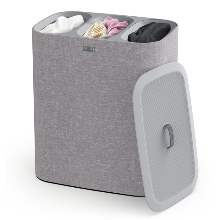 Tota Trio 90 L (3x30 L), panier de séparation du linge, 3 sacs en toile lavable en machine, gris (50024)