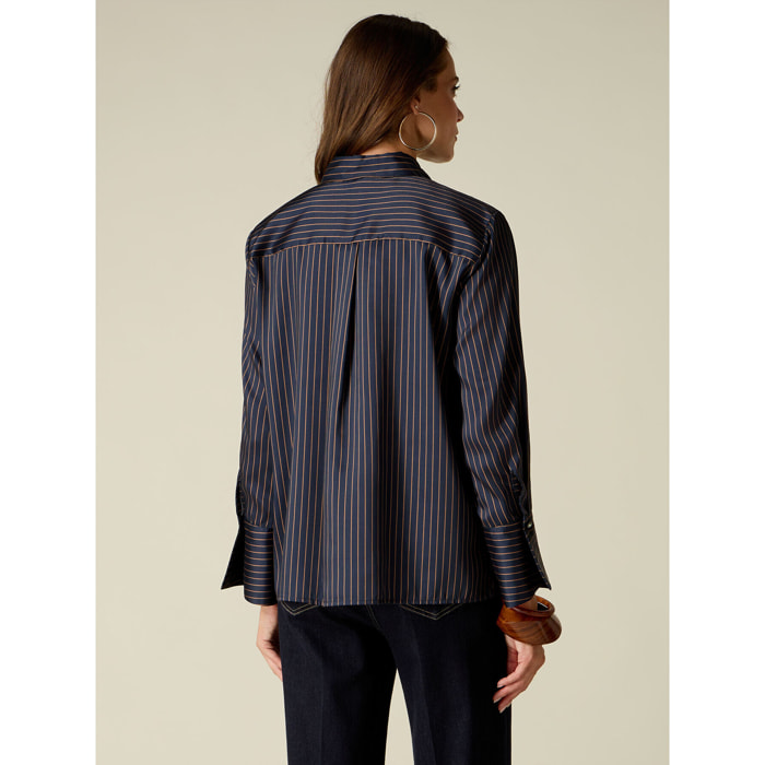 Oltre - Camicia in raso a righe - Blu