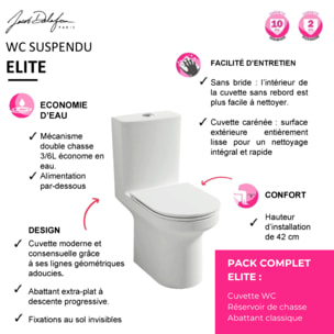 WC à poser sans bride sortie horizontale Elite avec abattant frein de chute + Porte-rouleau rond Chromé