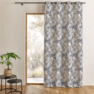 Rideau tamisant jacquard à motifs végétaux - Bleu