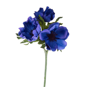 Fiore Di Anemone Composta Da 3 Fiori. Altezza 46 Cm - Pezzi 6 - 18X46X8cm - Colore: Blu - Bianchi Dino - Fiori Artificiali