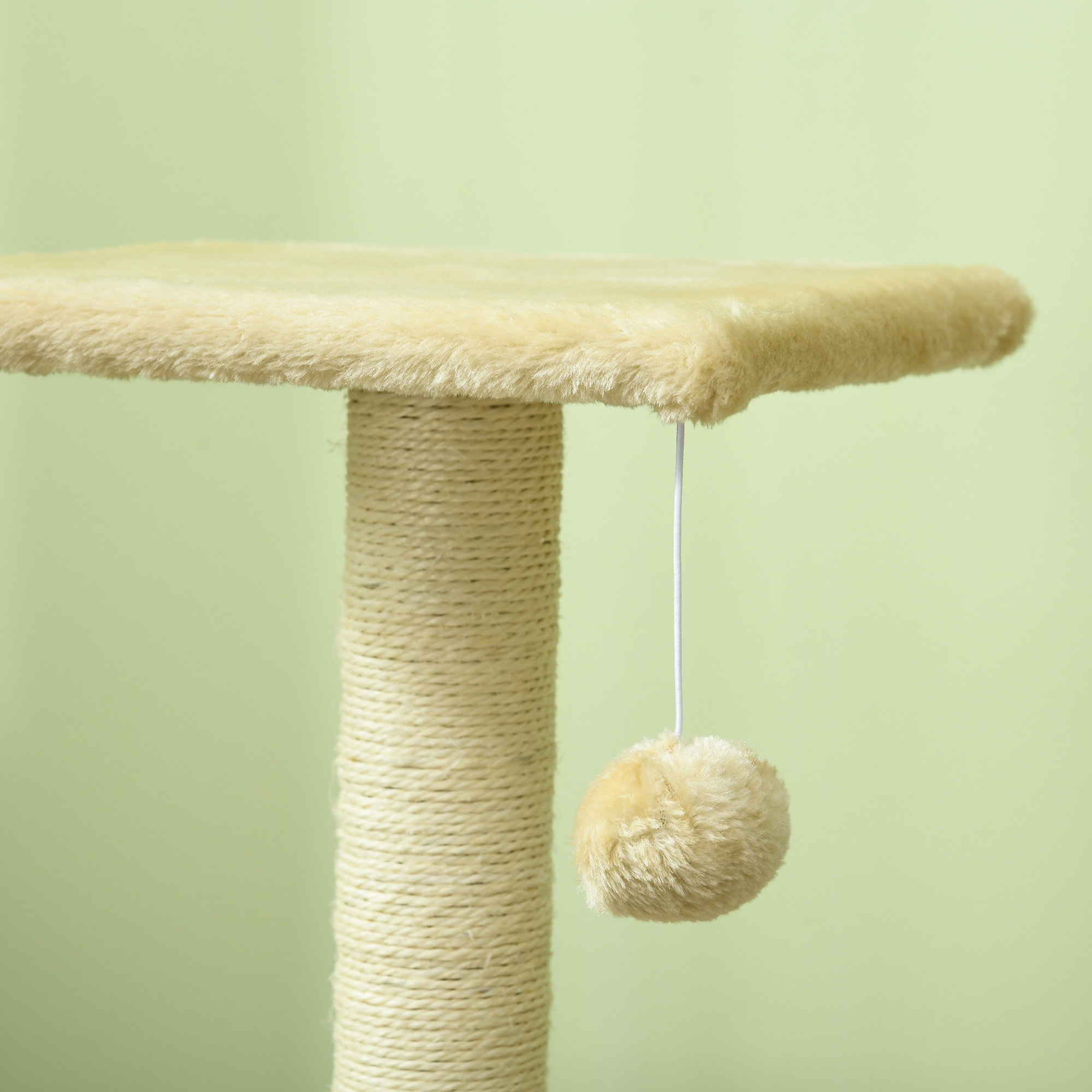 Arbre à chat griffoir grattoir design jeu boule suspendue 2 plateformes peluche sisal naturel crème