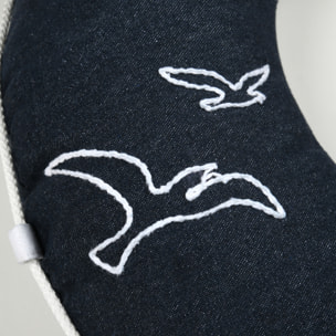 Coussin bouée polycoton décoratif esprit bord de mer - Bleu Marine