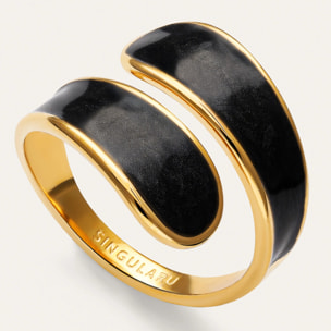 Anillo Abbraccio Black Acero Baño Oro