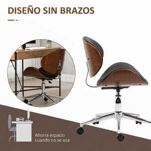 Vinsetto Silla de Oficina con Ruedas, Silla de Escritorio Tapizada en PU con Asiento Ancho y Curvado de Madera, Respaldo Acolchado, Altura Ajustable, Diseño sin Brazos, para Casa, Oficina, Negro