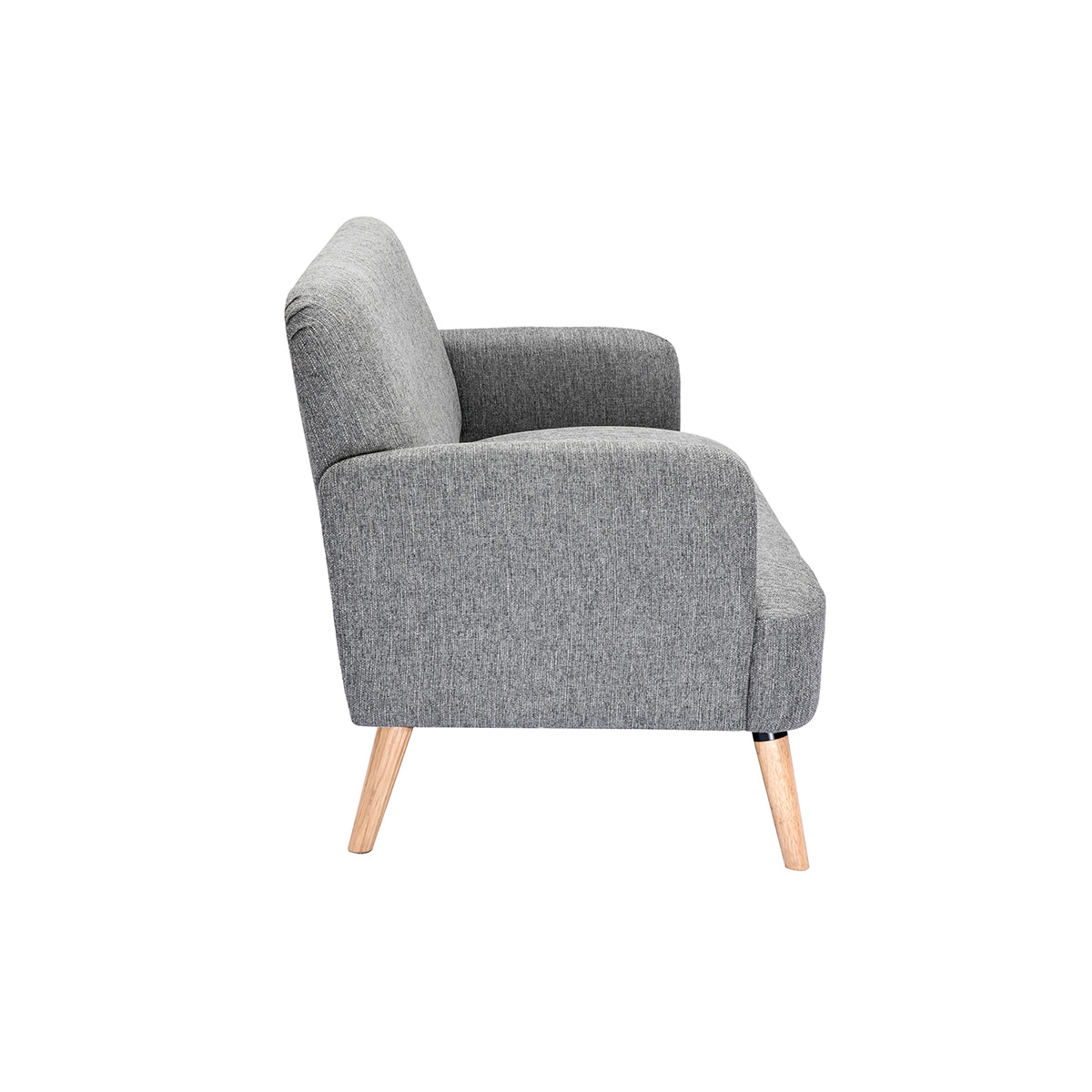 Canapé scandinave 2 places en tissu gris clair et bois clair ISKO