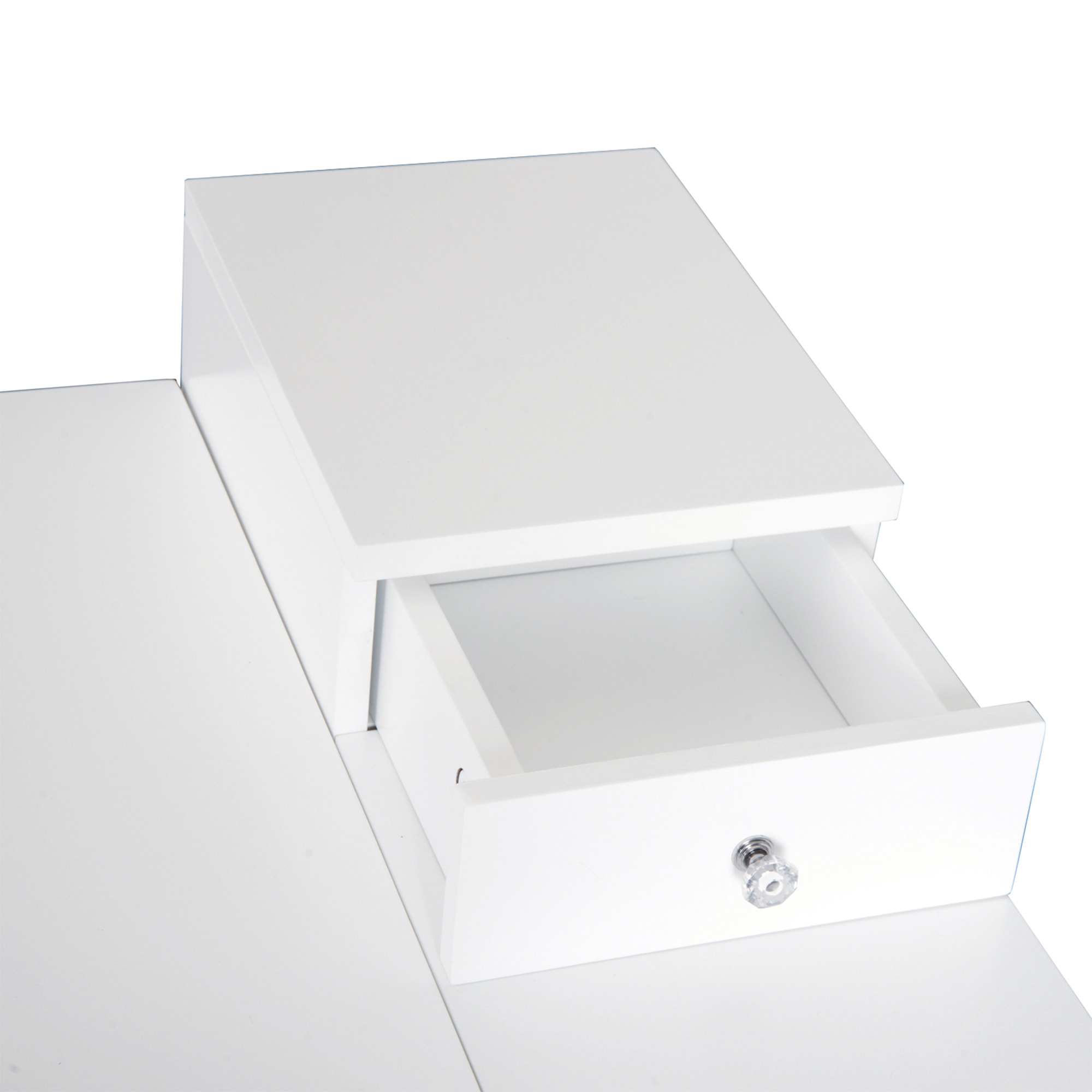 Coiffeuse design scandinave table de maquillage multi-rangements miroir pliable 60L x 50l x 86H cm pin et MDF blanc