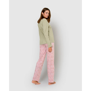 Pigiama lungo in cotone con scollo a v, verde, stile nidila