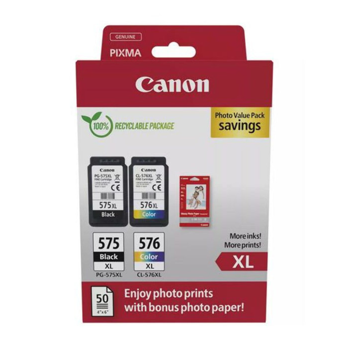 Cartouche d'encre CANON Pack de 2 Originales XL (PG-575 Noir + CL-576 Couleur) - 5889C005