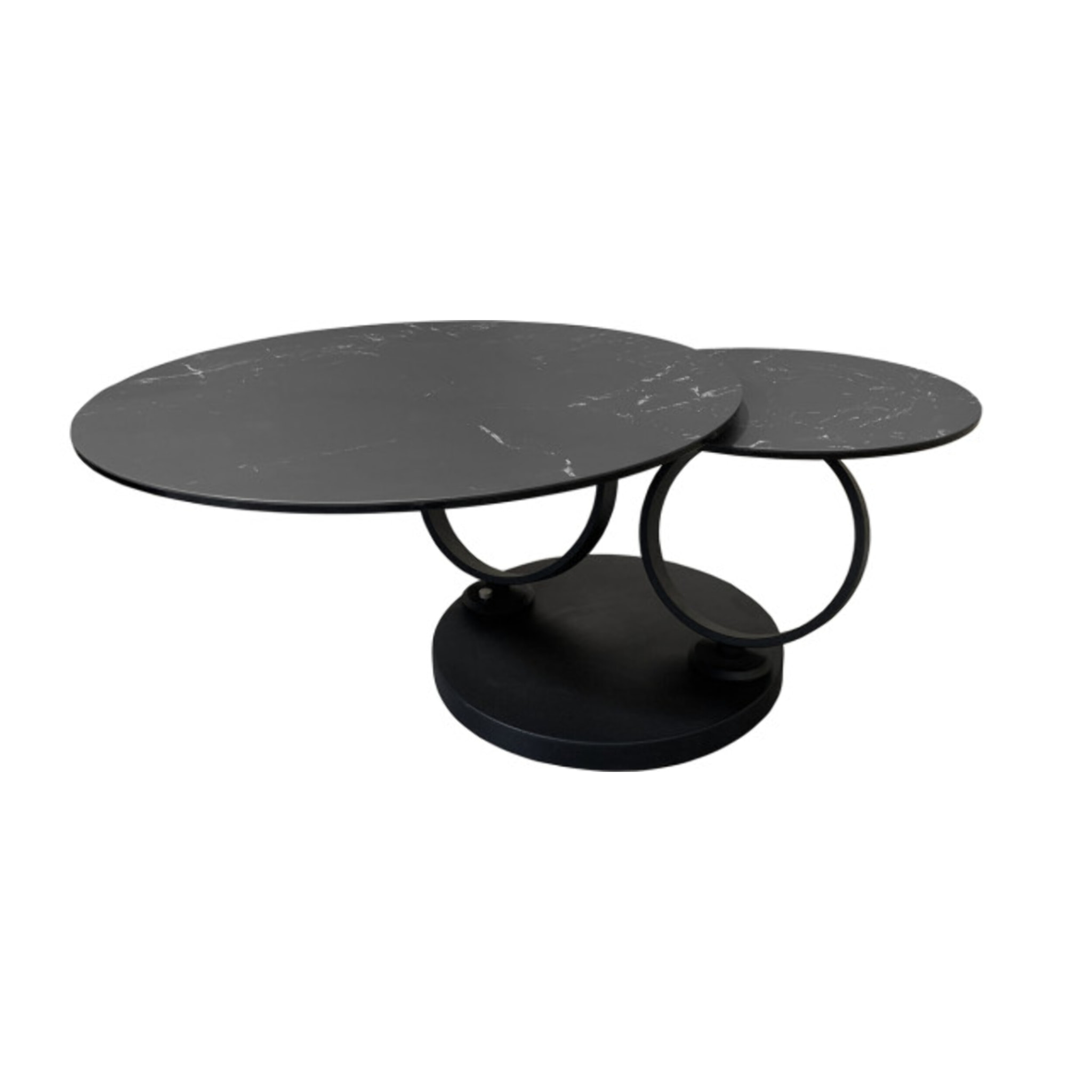 Table basse ronde plateaux en céramique marbré et pieds métal noir - URSULE